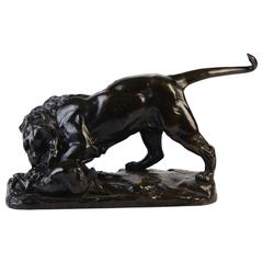 Bronze Lion with Prey Deer