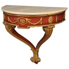 20th Century Italian Red Lacquered and Gilt Console in Wood with Marble Top