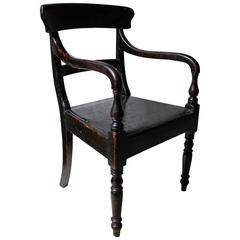 Antique Attractive Regency Period Black Painted Beech Carver Chair, circa 1820-1825