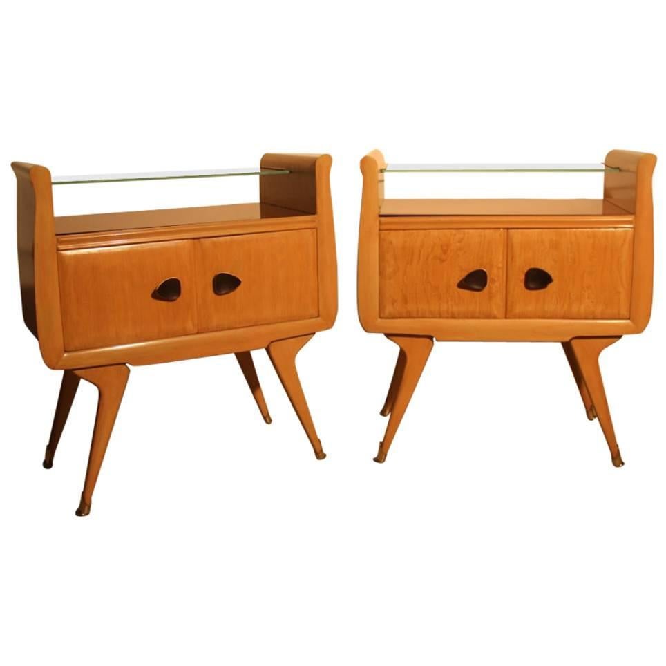 Italian Mid-Century Nightstands, 1950 Maple For Sale