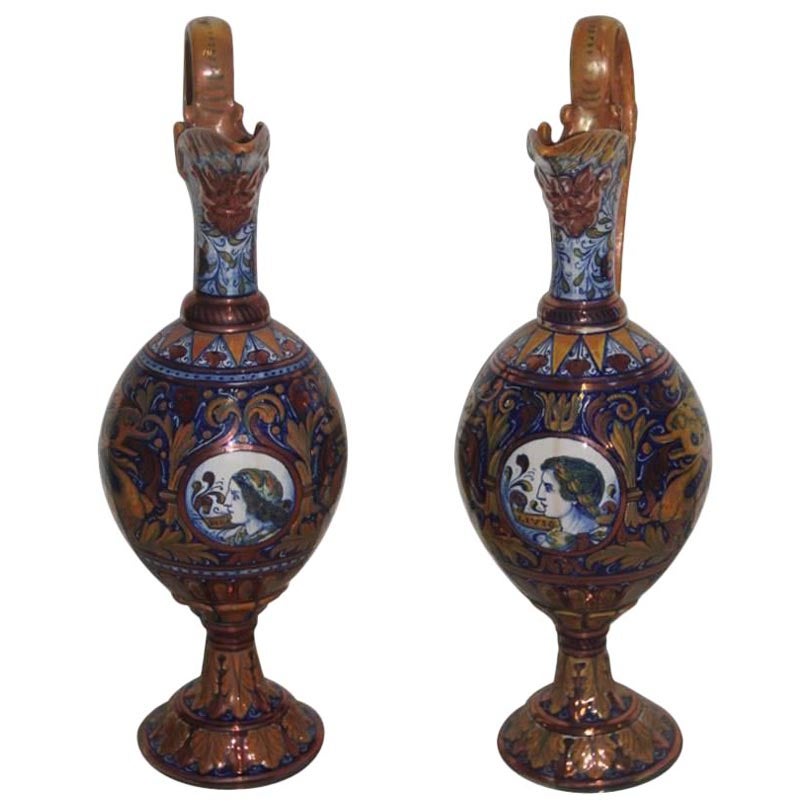 Pair of Amphoras Enamel Luster Gualdo Tadino, 1940 For Sale