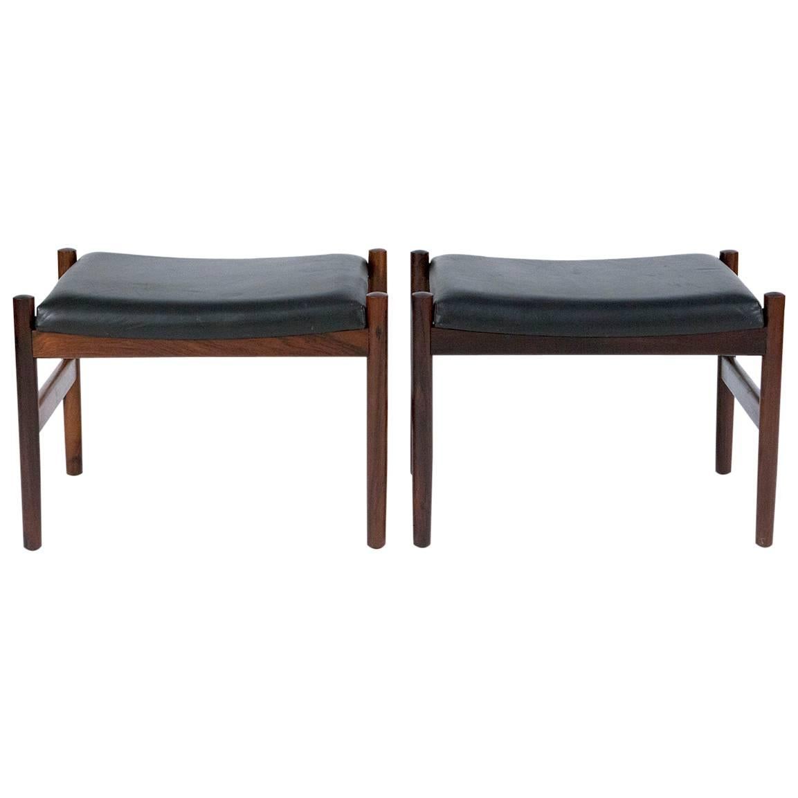 Danish Rosewood and Leather Stools