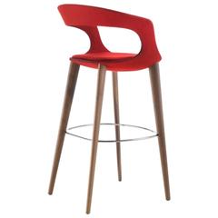 Modern Italian Bar Stool, Wood Legs, Felt or Leather Upholstery, Custom-Made 1