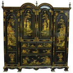 19th Century English Japanned Chinoiserie Wardrobe Cabinet
