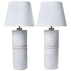 Used Large Pair of White Ceramic Lamps Base Signed by Dalo
