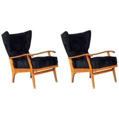Pair of Mid-Century Solid Cherry Armchairs by Camea, Signed, circa 1950 4