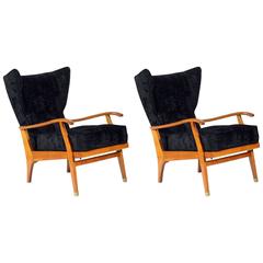 Pair of Mid-Century Solid Cherry Armchairs by Camea, Signed, circa 1950