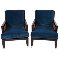 Pair of Salon Chairs with Fruitwood Parquetry, circa 1970