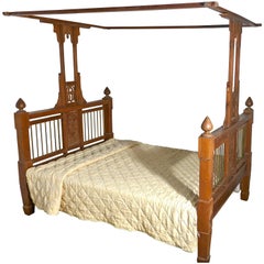 Colonial Style Antique Four Poster Double Bed, 19th Century Raj Bed