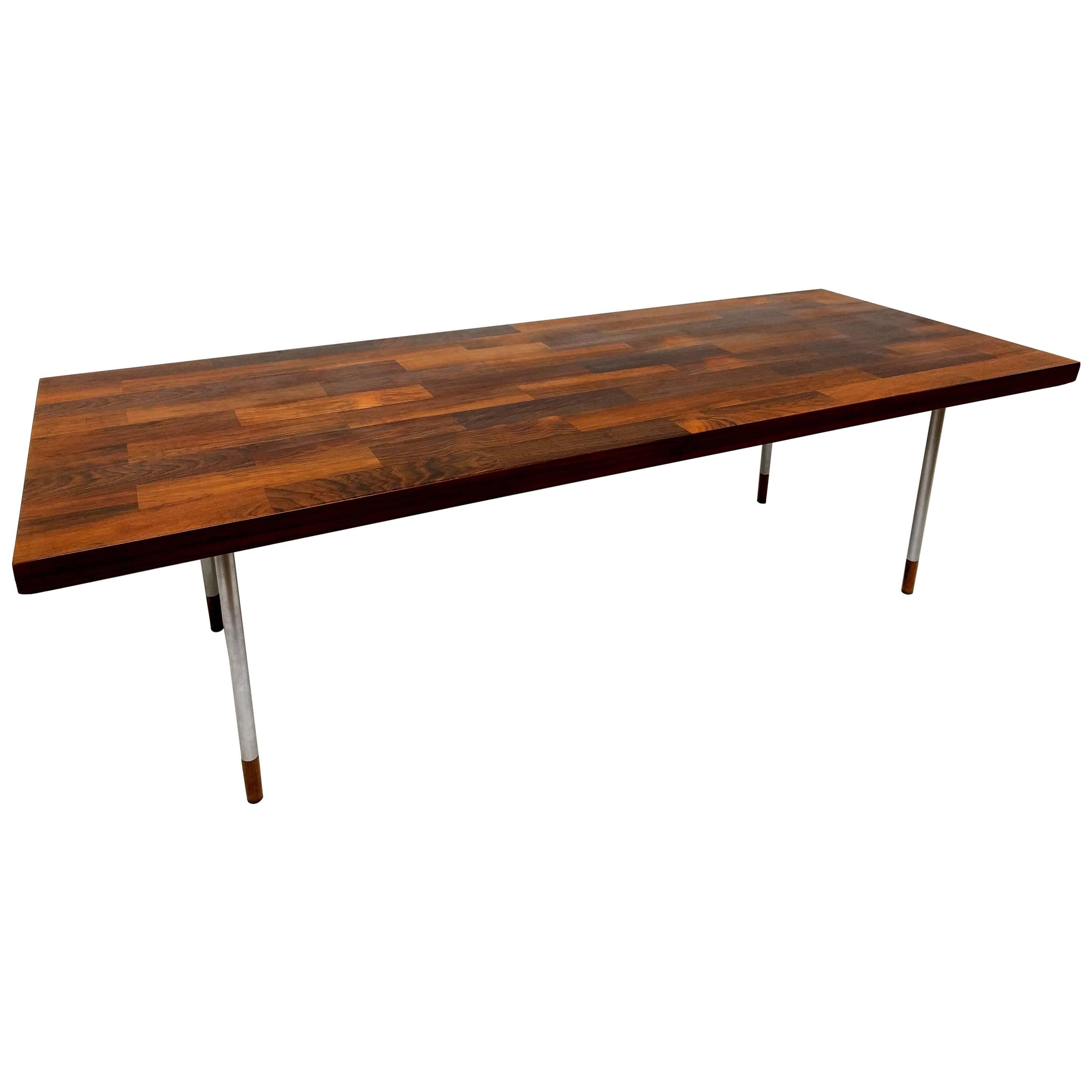 Scandinavian Rosewood and Chrome Coffee Table For Sale