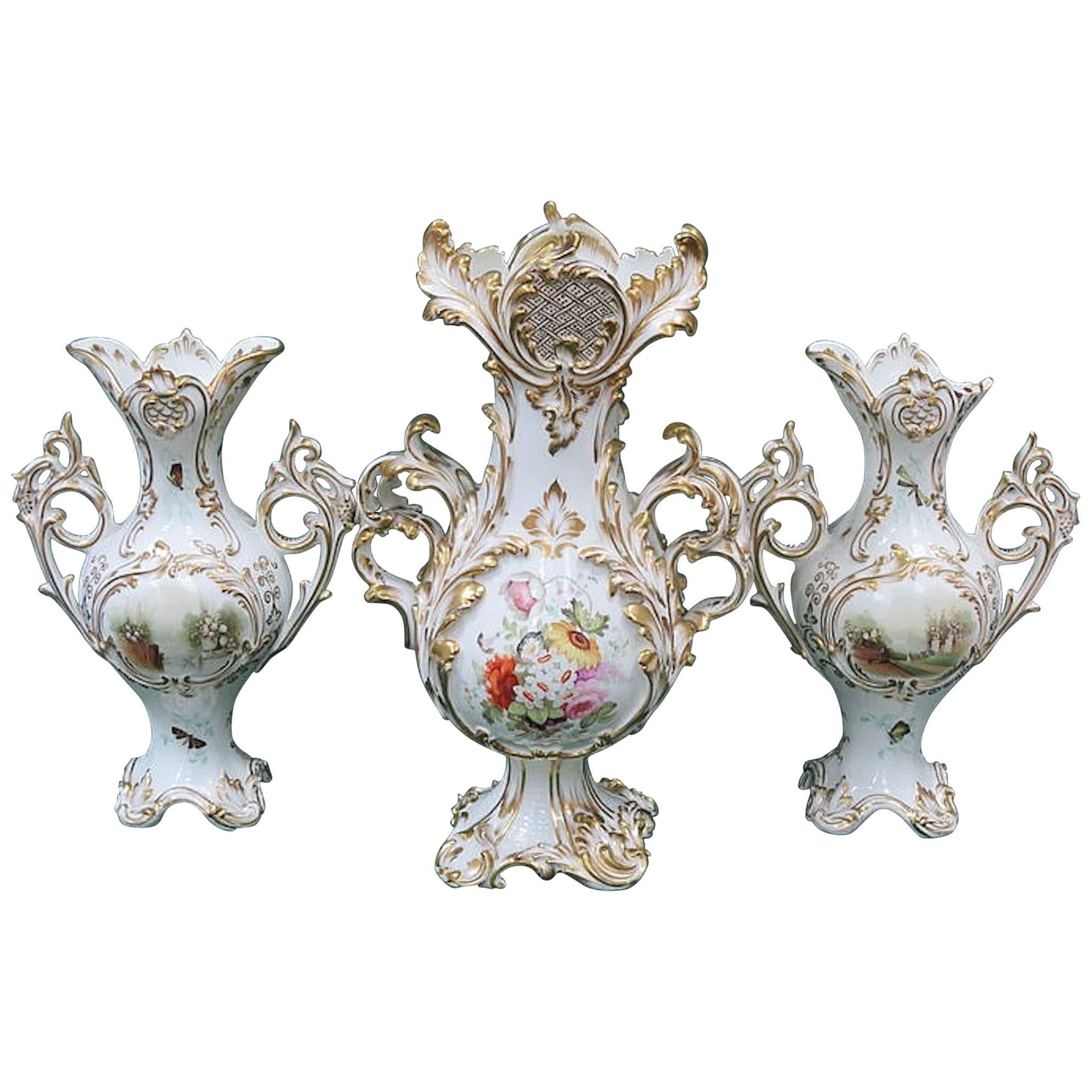 Three Various Heavily Gilded Ceramic Vases