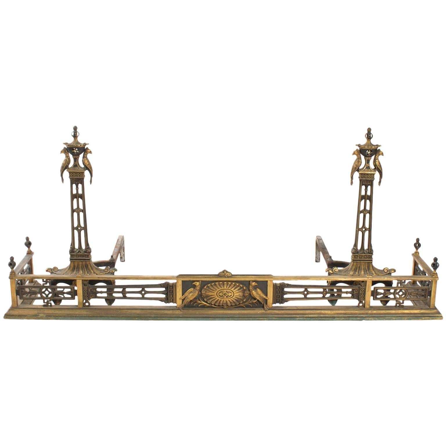 Chinoiserie Style Fireplace Fender and Andiron For Sale at 1stDibs