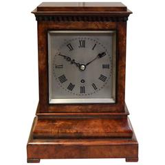 Burr Walnut Four Glass Library Timepiece Bracket Clock