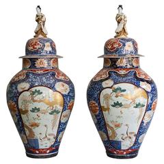 Massive Pair of Exceptional Japanese Imari Palace Vases, circa 1700