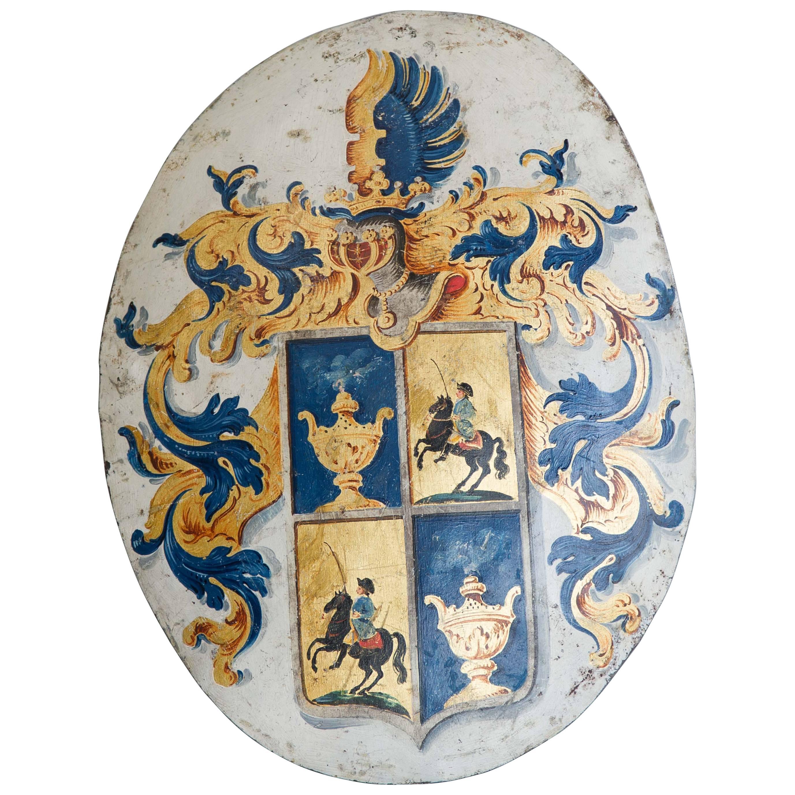 18th Century Painted Coat of Arms on Metal For Sale