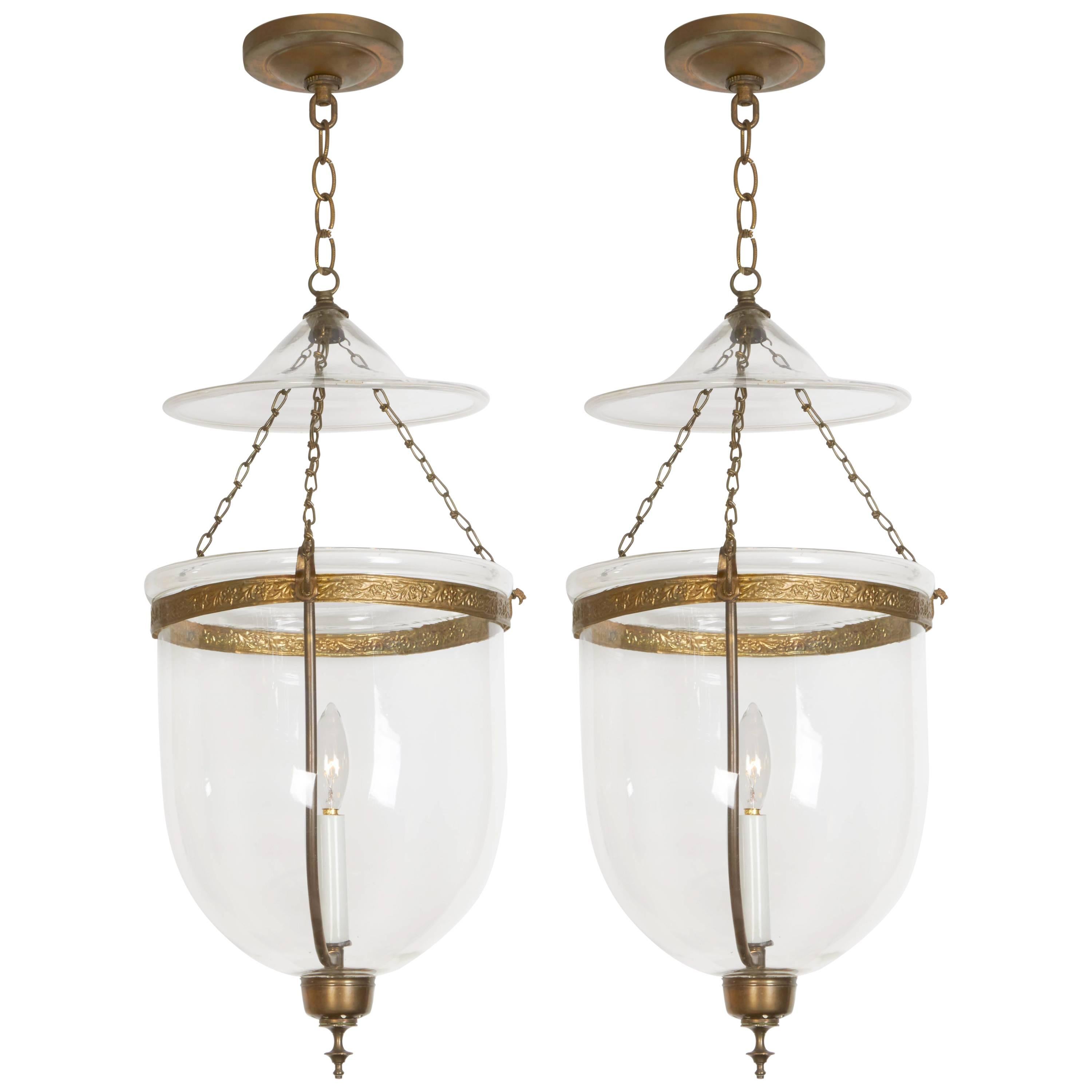 Pair of George III Style Brass Hall Lanterns