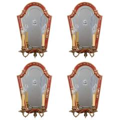 Set of Four Italian Chinoiserie-Decorated Two-Light Wall Appliques