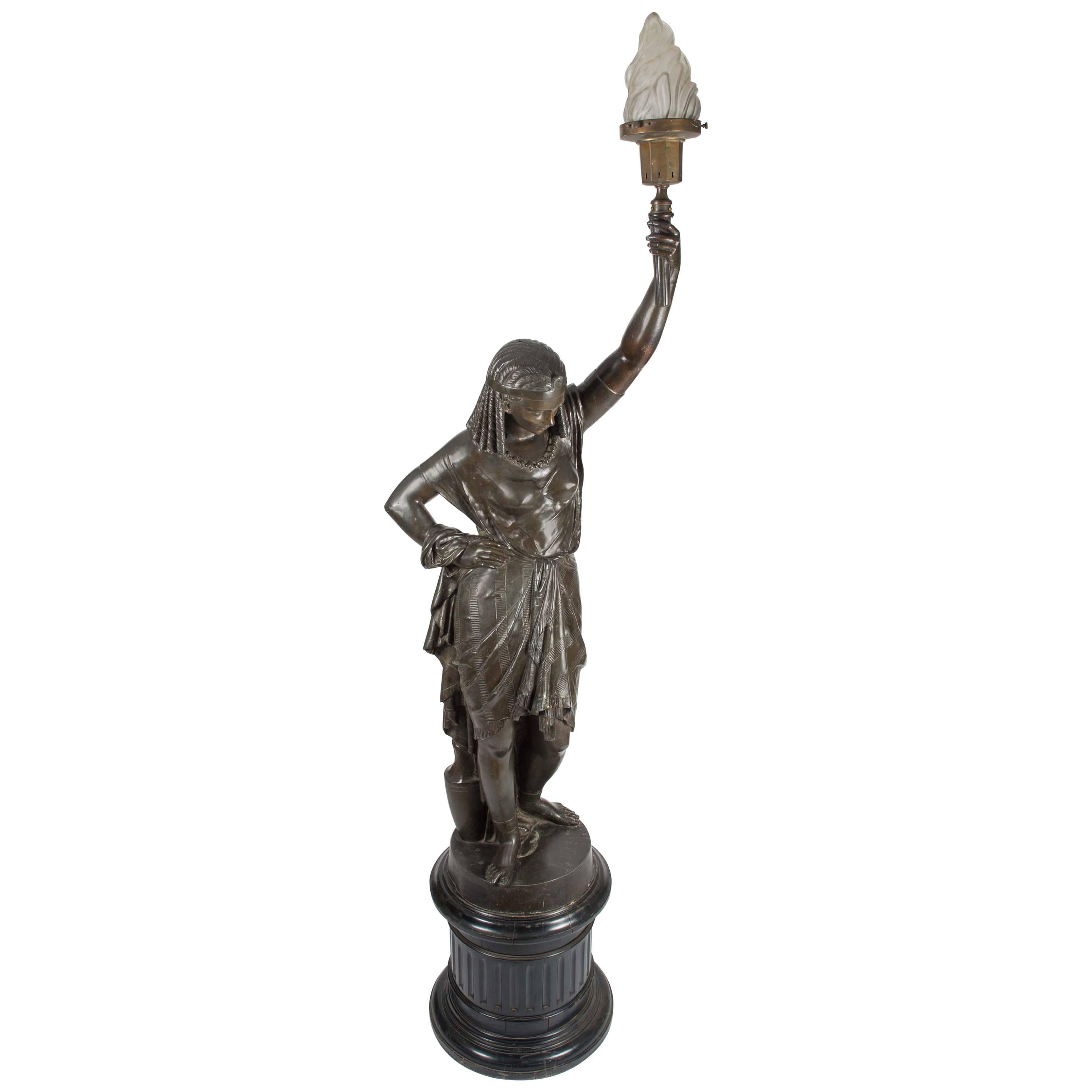 French Bronze Egyptian Female Figure with Light