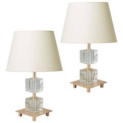 Vintage Petite Pair of Table Lamps with Suspended Glass Baubles, Malmö Metallvarufabrik