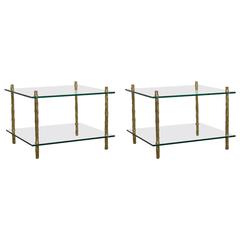 Pair of Maison Bagues Brass and Glass End Tables