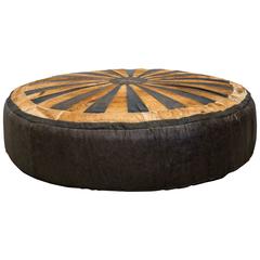 Ottoman with Vintage 1970s Patched Hide