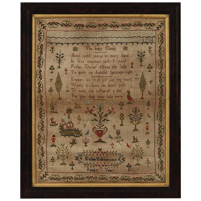 19th Century Irish Needlework Embroidery Sampler at 1stDibs