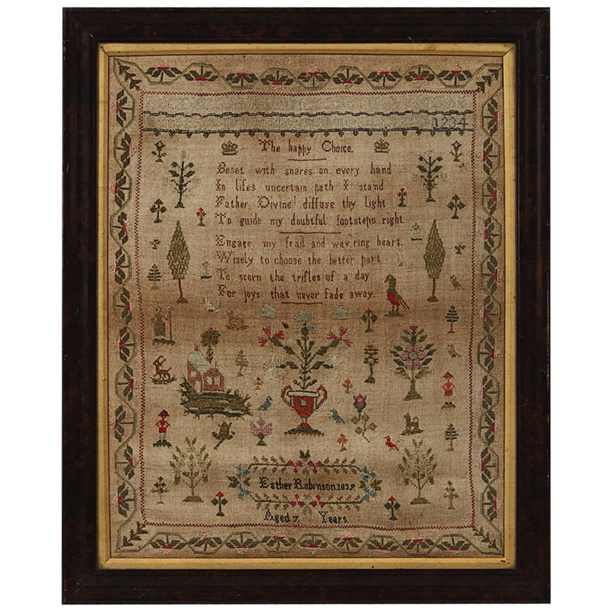 19th Century Irish Needlework Embroidery Sampler