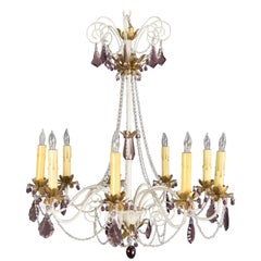 Mid-Century Painted Metal Chandelier with Amethyst Colored Glass
