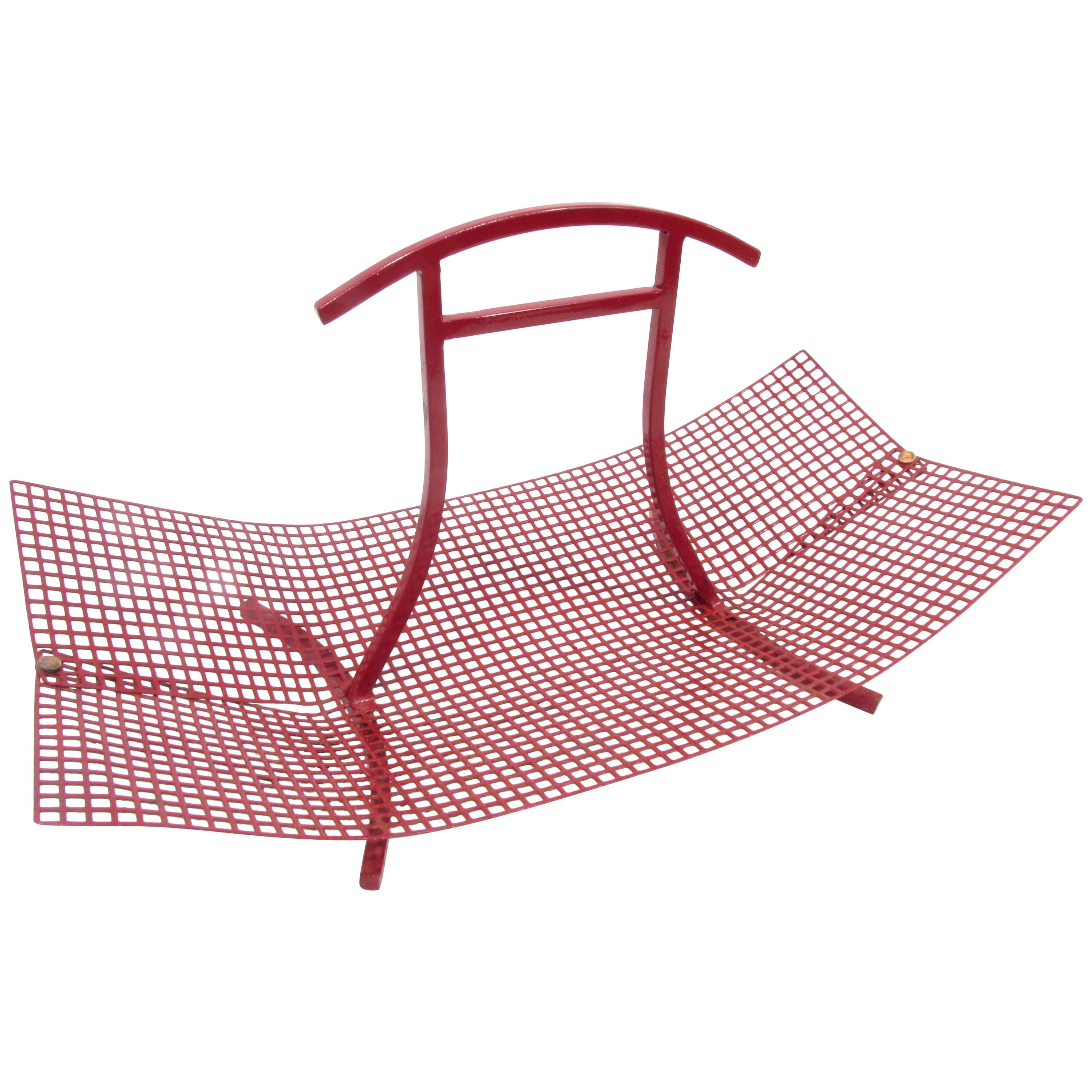 Modernist Red Enamel Basket Style of Josef Hoffmann
