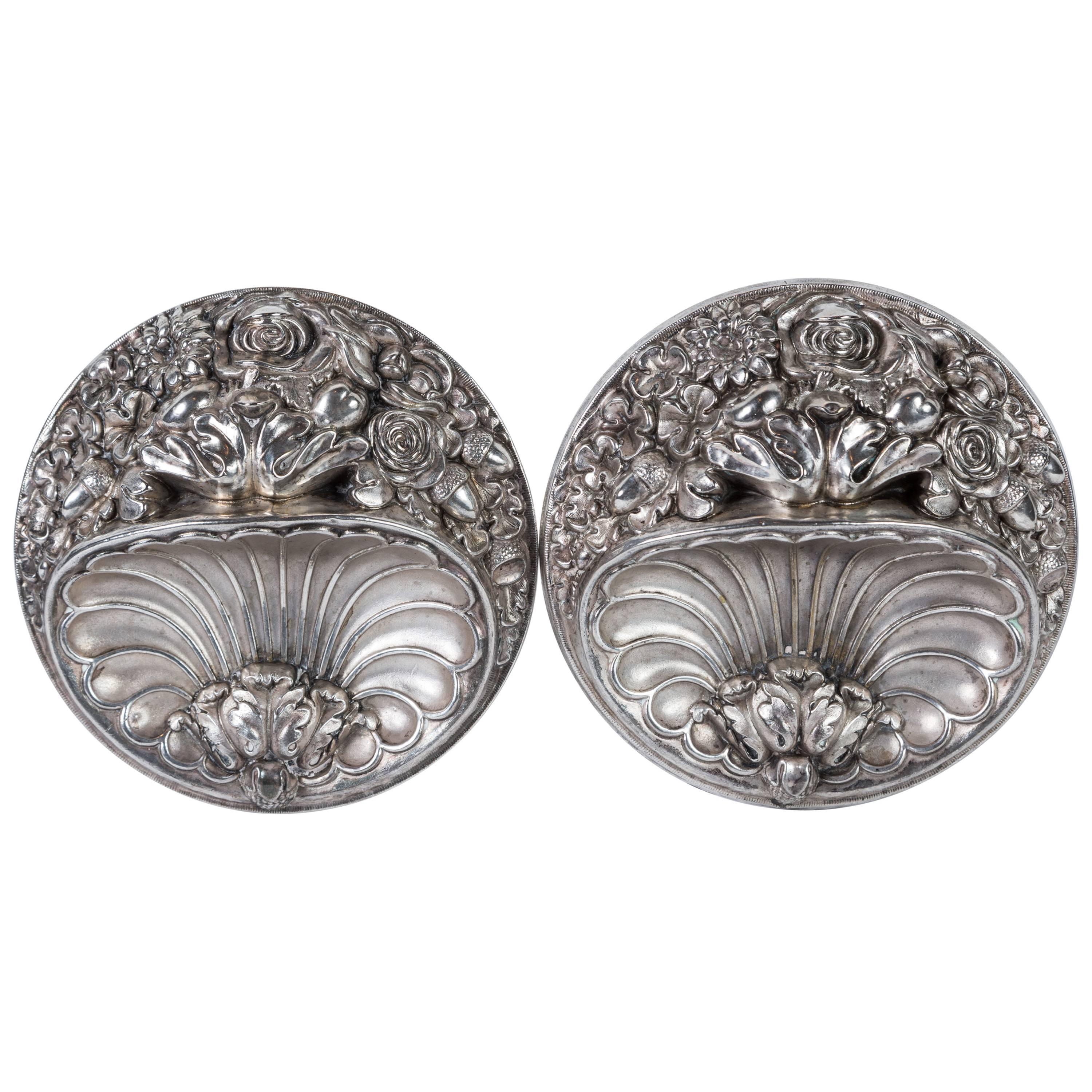 Pair of Silver Plate Curtain Tiebacks For Sale