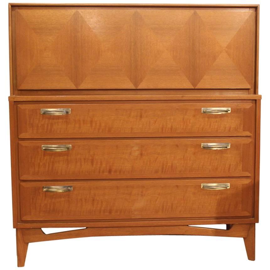 1950s Red Lion Front Mahogany Five-Drawer Dresser