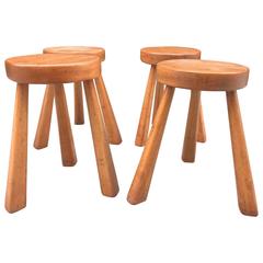 Set of Four Charlotte Perriand Stools for Les Arcs