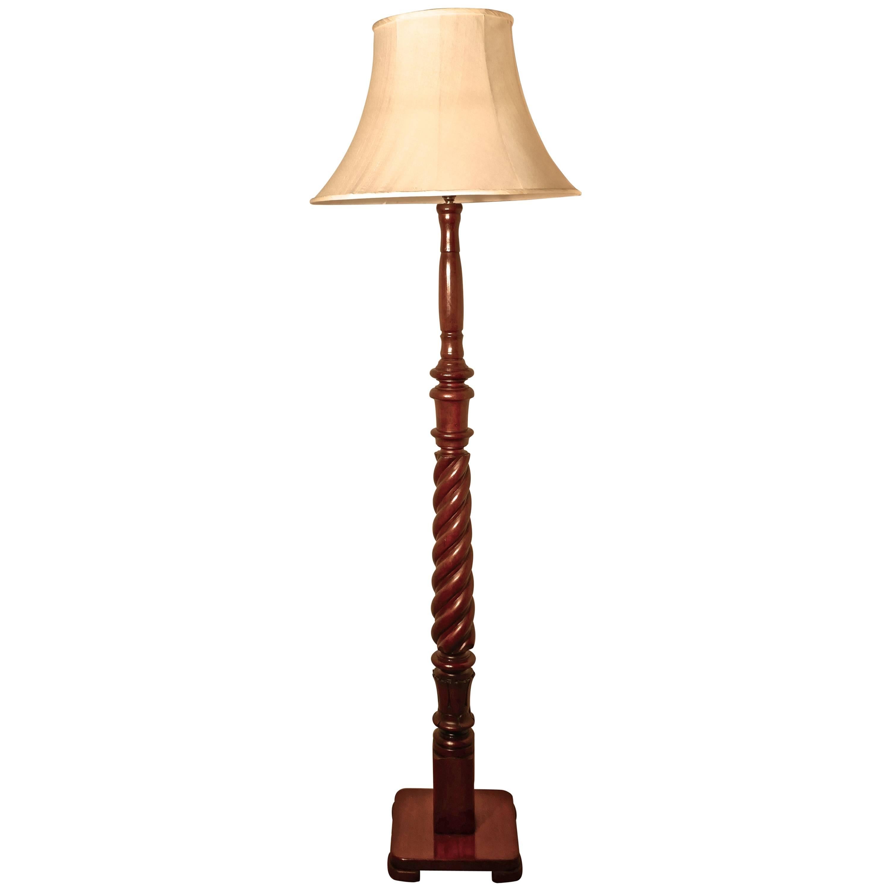 Barley Twist Turned Mahogany Floor Standing or Standard Lamp