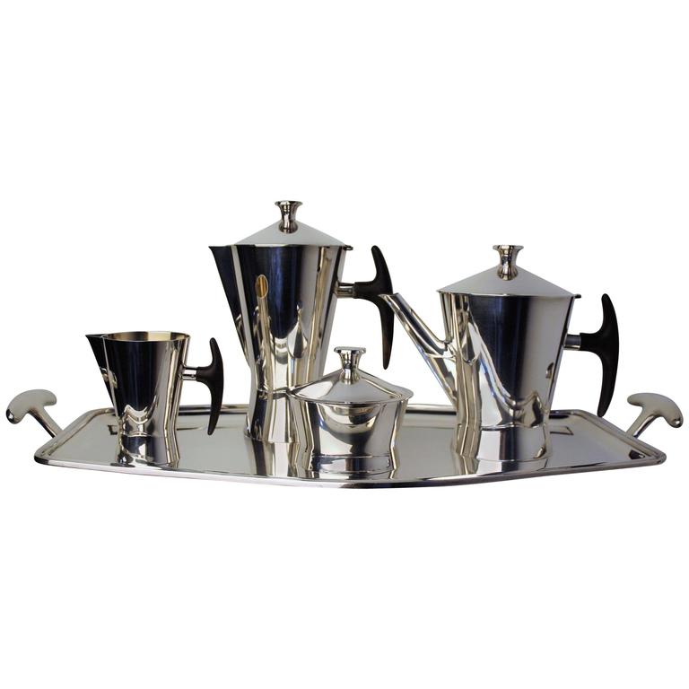 1950s Avant Garde Silver Plated Coffee Tea Set For Sale 1950s Avant Garde Silver Plated Coffee Tea Set For Sale