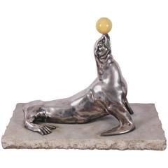 Mid-Century French Silver Plated Seal Sculpture