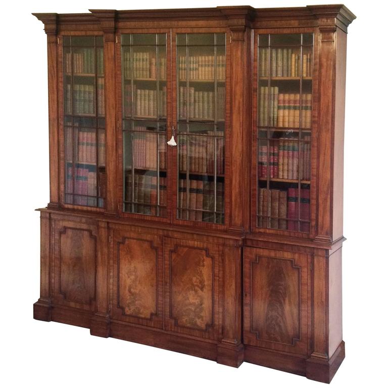 Antique III Period Mahogany 'Gillows' Breakfront Bookcase For
