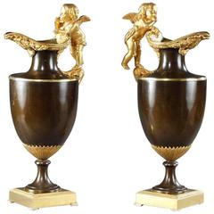 Pair of Late 18th Century Gilt and Patinated Bronze Ewers 8