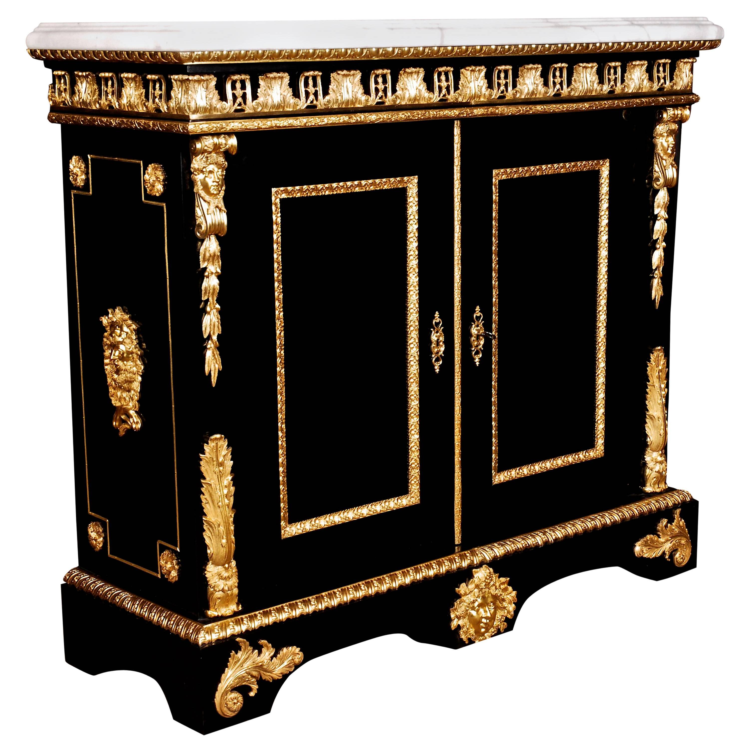 20th Century Louis XIV Black Piano Veneer Cabinet For Sale