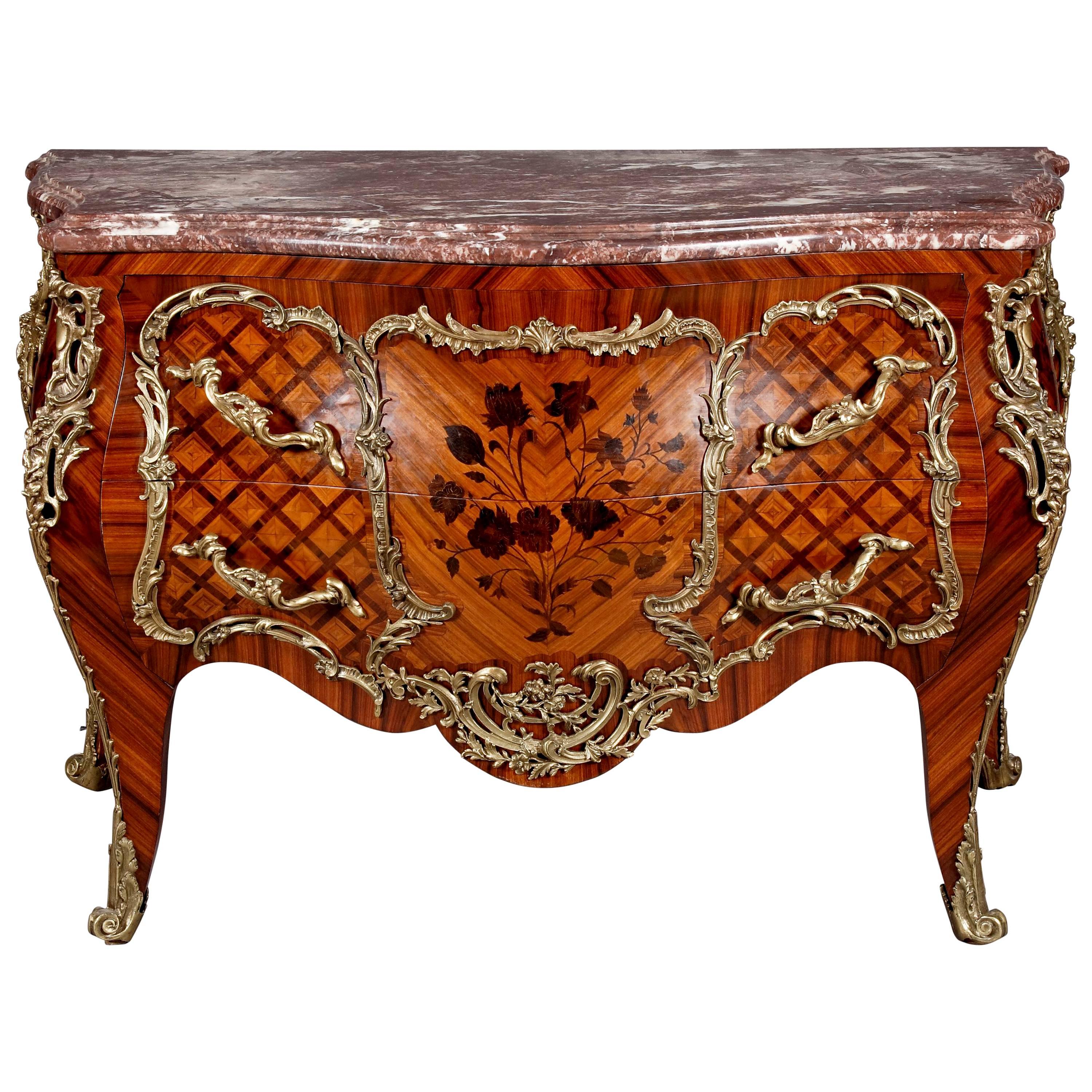 20th Century Louis XV Style tulipwood French Commode