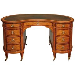 Fine Edwardian Satinwood and Inlaid Kidney Desk 1