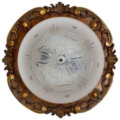 Art Deco Ceiling Light 1950s Brass and Cut Glass Flush Mount Fixture by Lampart 12