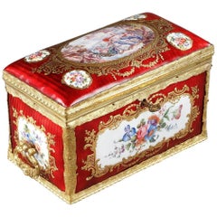 Mid-19th Century Red Enameled Keepsake Box with Mythological Scene