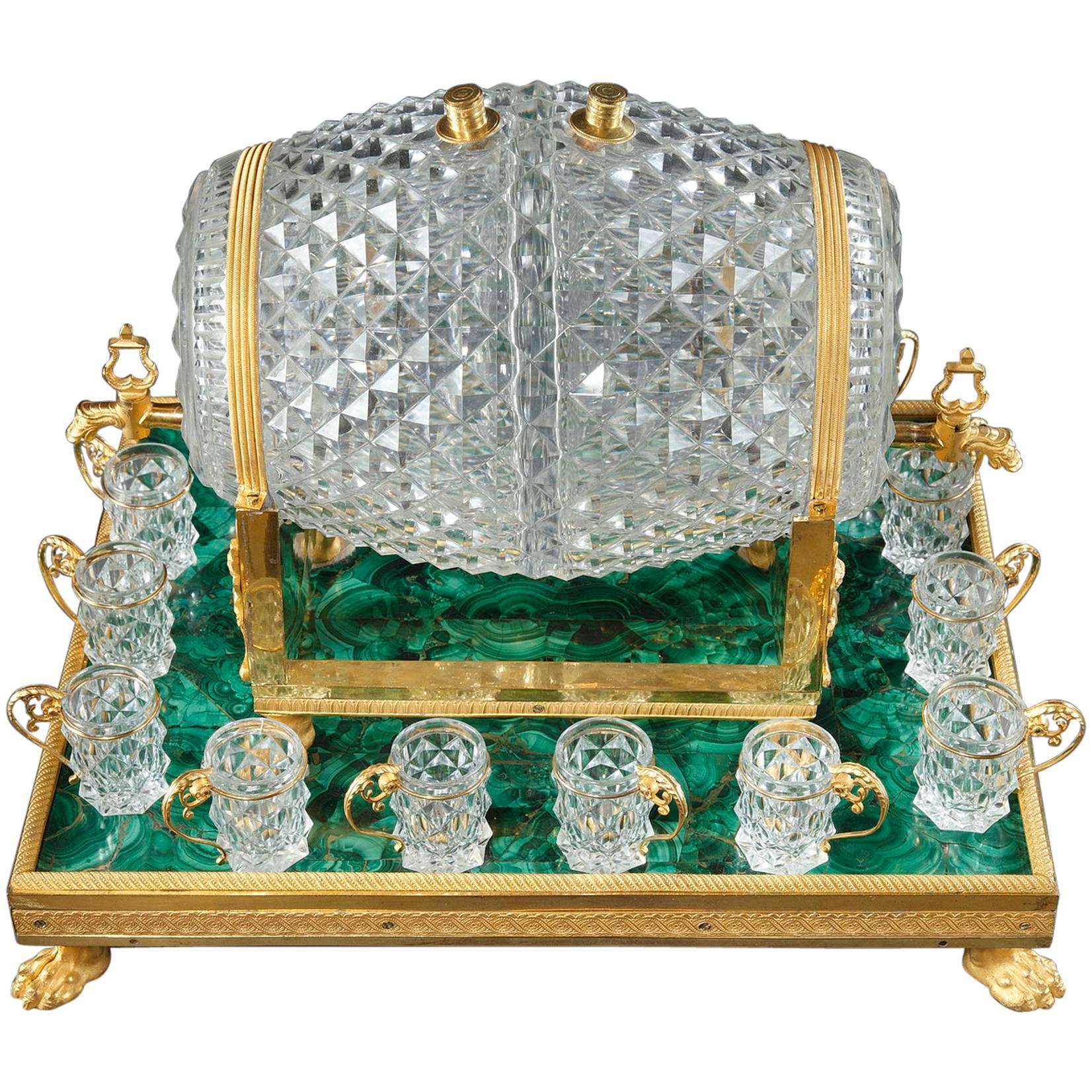 Charles X Liqueur Set in Creusot Cut Crystal and Malachite