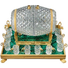 Used Charles X Liqueur Set in Creusot Cut Crystal and Malachite