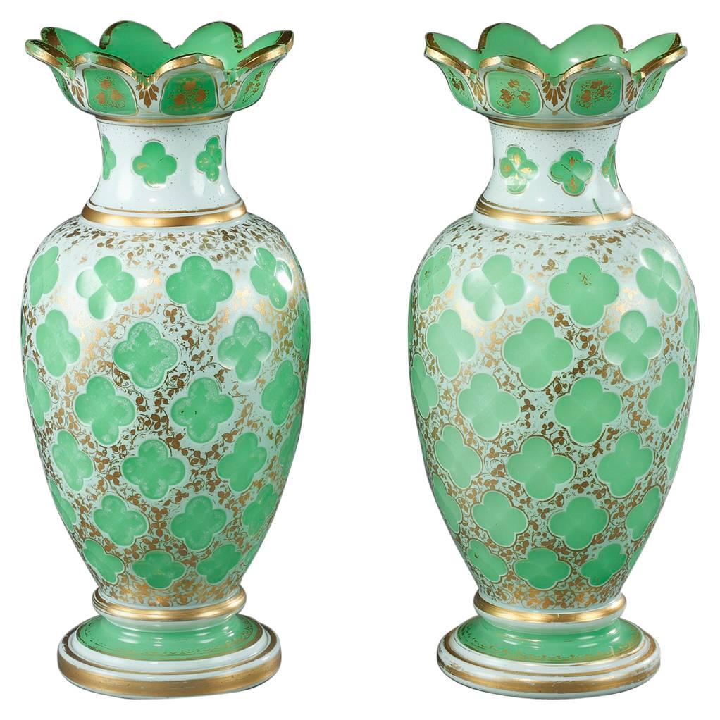 Pair of Napoleon III Vases in Opaline Overlay