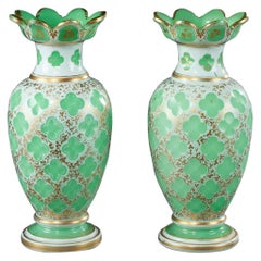 Pair of Napoleon III Vases in Opaline Overlay