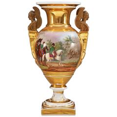 vase napoleon 19th Century French Empire Porcelain Vase Depicting Napoleon at the Battlefield