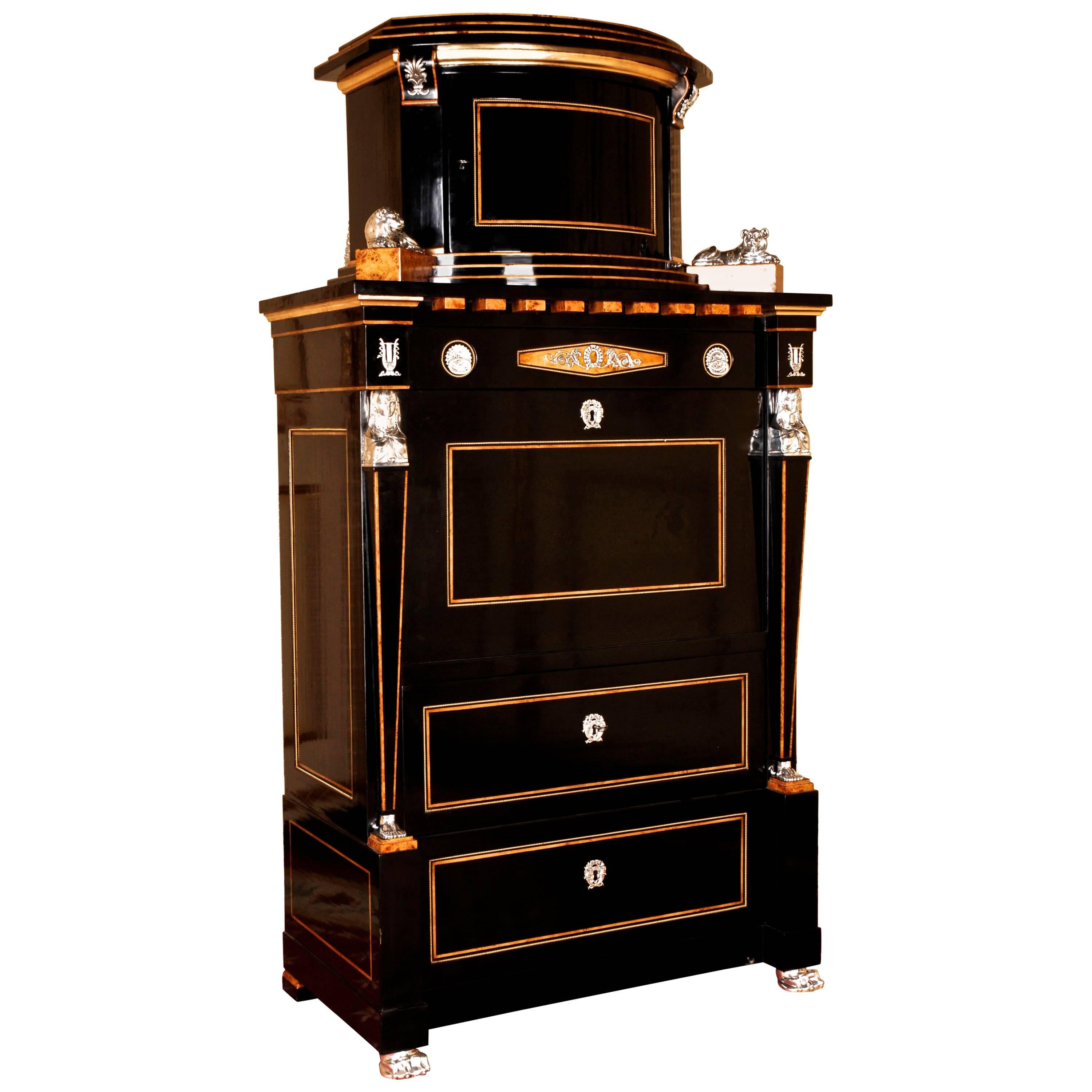 20th Century Empire Style Courtly Lion Secretaire