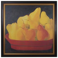 Mid-Century Modern Still Life Oil Painting on Canvas of Pears