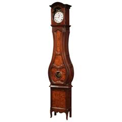 Tall 18th Century French Louis XV Burl Walnut Grand Father Clock from Lyon
